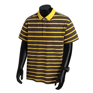 Polo da uomo slim fit con strisce orizzontali marroni e gialle e colletto classico giallo