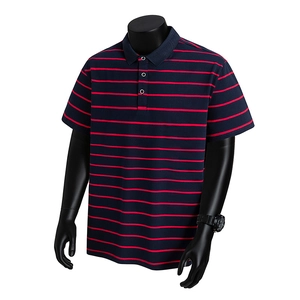 Polo da uomo slim fit a righe orizzontali blu navy e rosse con maniche corte e bottoni