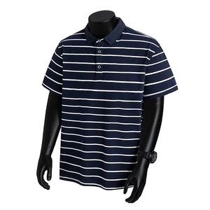 Polo da uomo slim fit blu scuro a righe bianche con colletto classico a tre bottoni