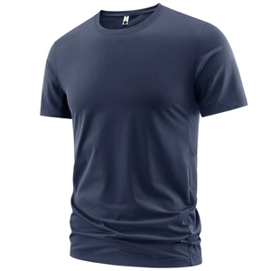 Navy blue breathable mesh sports T-shirt with quick-dry fabric and crew neck design