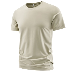 Breathable khaki sports t-shirt for men made of ice silk fabric with round neck