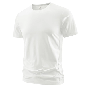 Men's breathable white sports T-shirt with quick-dry ice silk fabric and 3D cut