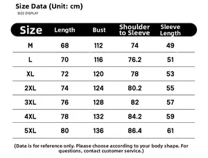 Tableau des tailles détaillé pour vestes rayées de M à 5XL avec mesures en centimètres