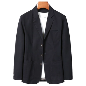 Men 100% Cotton Casual Blazer Jacket Business Loose Fit Solid Color Three Button Suit Jacket With Patch Pockets For Spring Autumn
