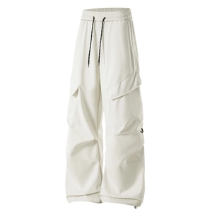 Pantaloni cargo impermeabili bianco sporco con vita elastica e grandi tasche laterali