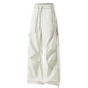 Pantalon cargo ample blanc crème avec taille à cordon et tissu d'extérieur séchage rapide