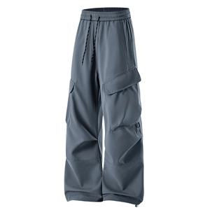 Pantaloni cargo blu scuro impermeabili con vita elastica e tasche laterali per trekking