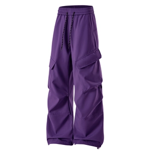 Pantaloni cargo viola scuro impermeabili a gamba larga con coulisse per escursionismo