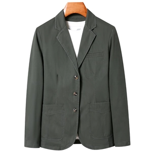 Giacca blazer casual da uomo verde oliva con revers classici e chiusura a tre bottoni