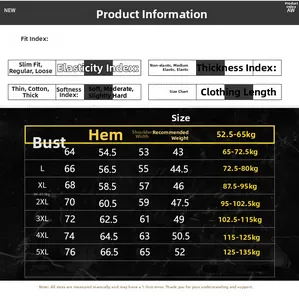 Detailed size chart for windproof vest showing measurements from M to 5XL for perfect fit