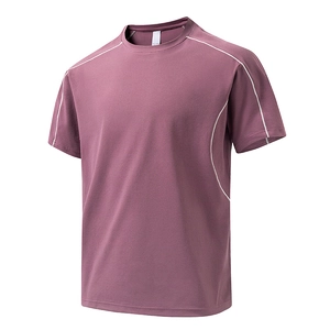 T-shirt sport violet pour hommes avec passepoil blanc, haut de fitness respirant