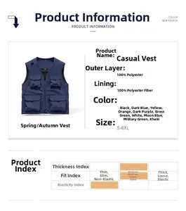 Spécifications du matériau pour gilet d'extérieur en polyester avec poches multiples