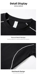 Détail du t-shirt de sport noir avec tissu en maille respirant et coutures blanches