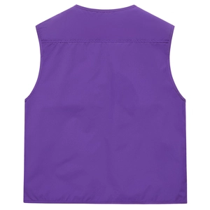 Vue arrière du gilet de photographie extérieur violet avec des coutures de qualité