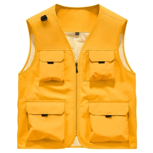 Gilet tactique jaune vif multi-poches pour l'extérieur avec doublure en maille respirante