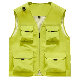 Gilet d'extérieur vert fluo avec poches multiples et doublure en maille respirante