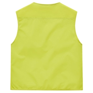 Vue détaillée du dos d'un gilet de plein air vert fluo avec des coutures renforcées