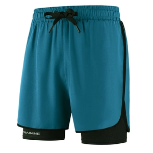 Men's 2-in-1 quick-dry sports shorts with drawstring waist and inner compression layer