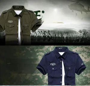 Detail of military style short sleeve shirt showing epaulets and dual chest pockets