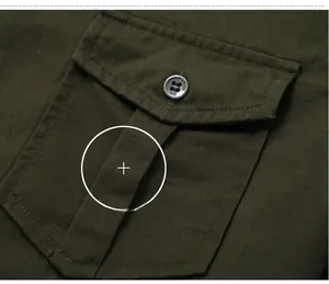 Detailed macro view of military shirt pocket with precise stitching and button closure