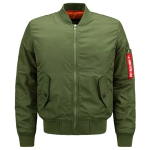Armeegrüne Bomberjacke mit orangefarbenem Futter und Ärmeltasche für Herren