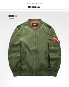 Detail of army green MA-1 flight jacket with signature utility pocket and red ribbon