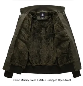 Men's winter military style jacket in army green with warm thickened fleece lining