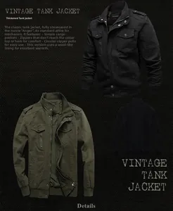 Close-up detail of vintage tank jacket showing thickened lining and cargo pockets