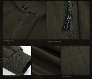 Detail of army green cotton jacket with ribbed cuffs and utility flap pockets