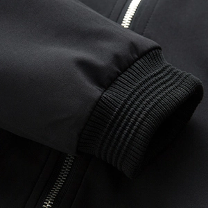 Detail of ribbed cuffs and high-quality fabric on this slim fit casual men jacket
