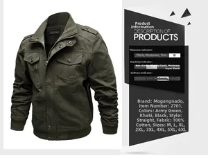 Detail of army green 100% cotton military jacket showing stand collar and epaulettes