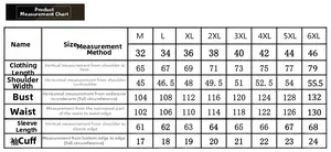 Detailed size chart for men's cotton jacket with measurements from M to 6XL sizes