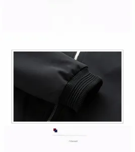 Close-up of ribbed cuffs and silver metal zipper on a men's black casual jacket