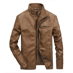Men Stand Collar PU Leather Jacket Slim Fit Windproof Casual Outerwear Faux Leather Zip Up Coat For Men Daily Wear