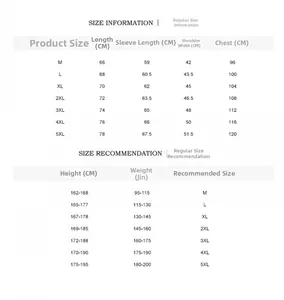 Detailed size chart for men military style long sleeve shirt with measurements from M to 5XL