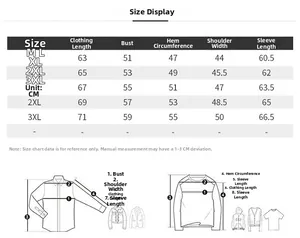 Tableau des tailles pour veste en jean homme avec mesures détaillées du M au 3XL