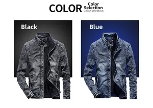 Vue détaillée des options de couleurs pour les vestes en jean vintage en noir et bleu