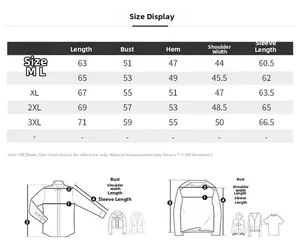 Detailed sizing chart for men's denim jacket showing chest and shoulder measurements