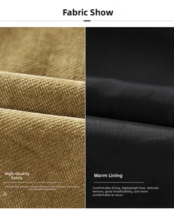Detail view of brown corduroy fabric and black smooth breathable lining textures