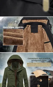 Detail view of the men's fleece-lined winter parka showing windproof and waterproof fabric
