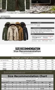 Detailed size guide table with measurements for fleece-lined hooded windbreaker jacket