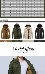 Size chart for men's fleece hooded jacket showing XL to 5XL for height 130-220cm