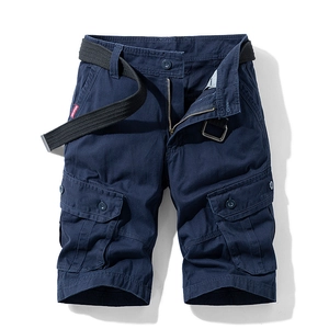 Pantalones cortos tipo cargo azul marino para hombre con cinturón y bolsillos