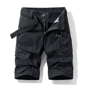 Pantalones cortos tipo cargo para hombre en negro con bolsillos y cinturón tejido