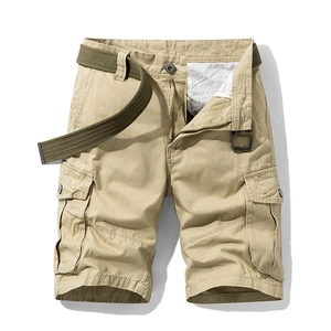 Men's Vintage Cotton Cargo Shorts Multi Pockets Summer Casual Loose Straight Leg Work Shorts With Belt