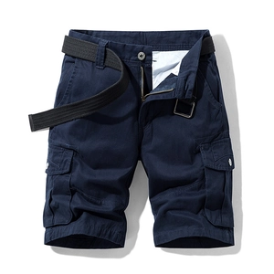 Men's dark blue cargo shorts with multi-pockets and black tactical woven belt included