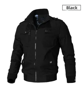 Detail of black stand collar jacket featuring windproof fabric and metal zipper accents