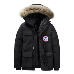 Parka invernale da uomo taglie forti nero con cappuccio in pelliccia e fodera