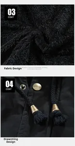 Dettaglio del cappotto invernale con fodera in pile, coulisse e bottoni in metallo classici