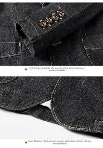 Détails de coutures contrastées jaunes et boutons mode sur la manchette de la veste en denim
